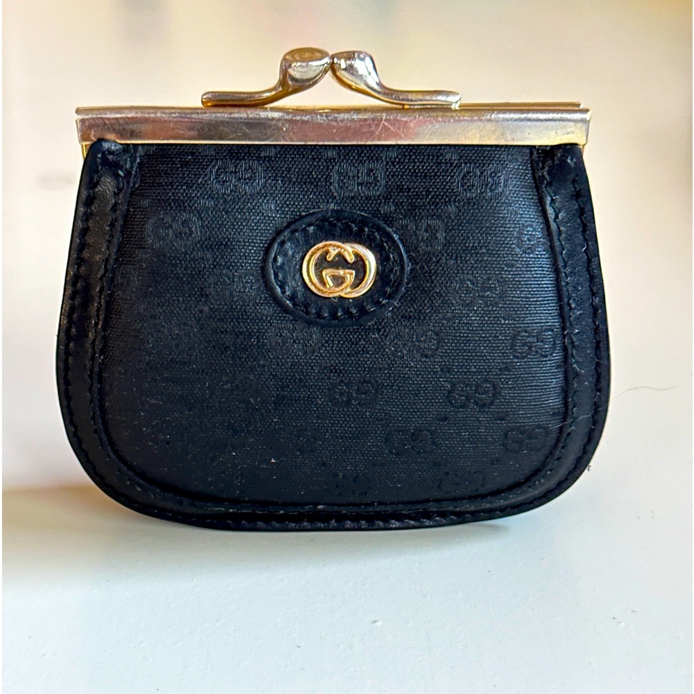 GUCCI | Bags | Vintage 80's Monogram GG Coin Purse | Black Leather